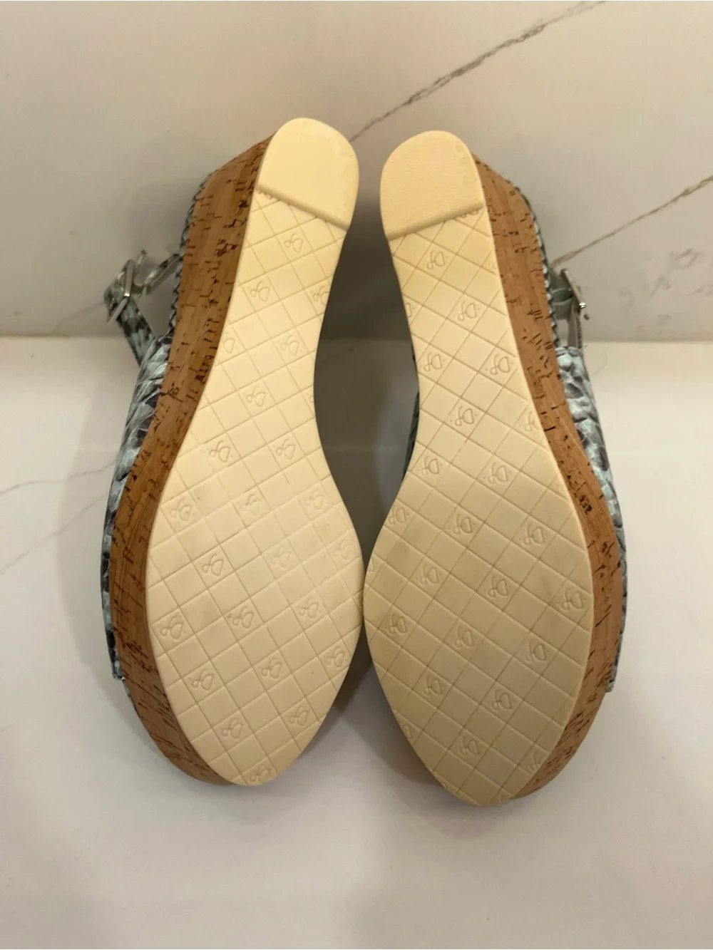 Donald J. Pliner Light Blue Snake-Print Cork Wedge Sandals